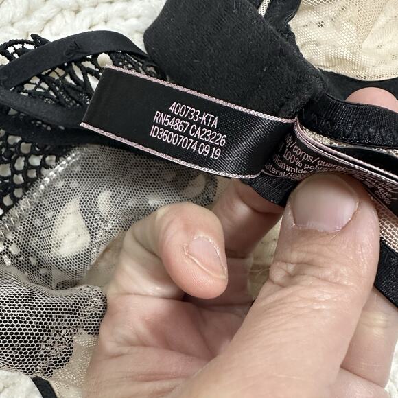 Victoria’s Secret Sheer Embroidered Balconette Bra Black Nude 34C Unlined Lace - Picture 3 of 5